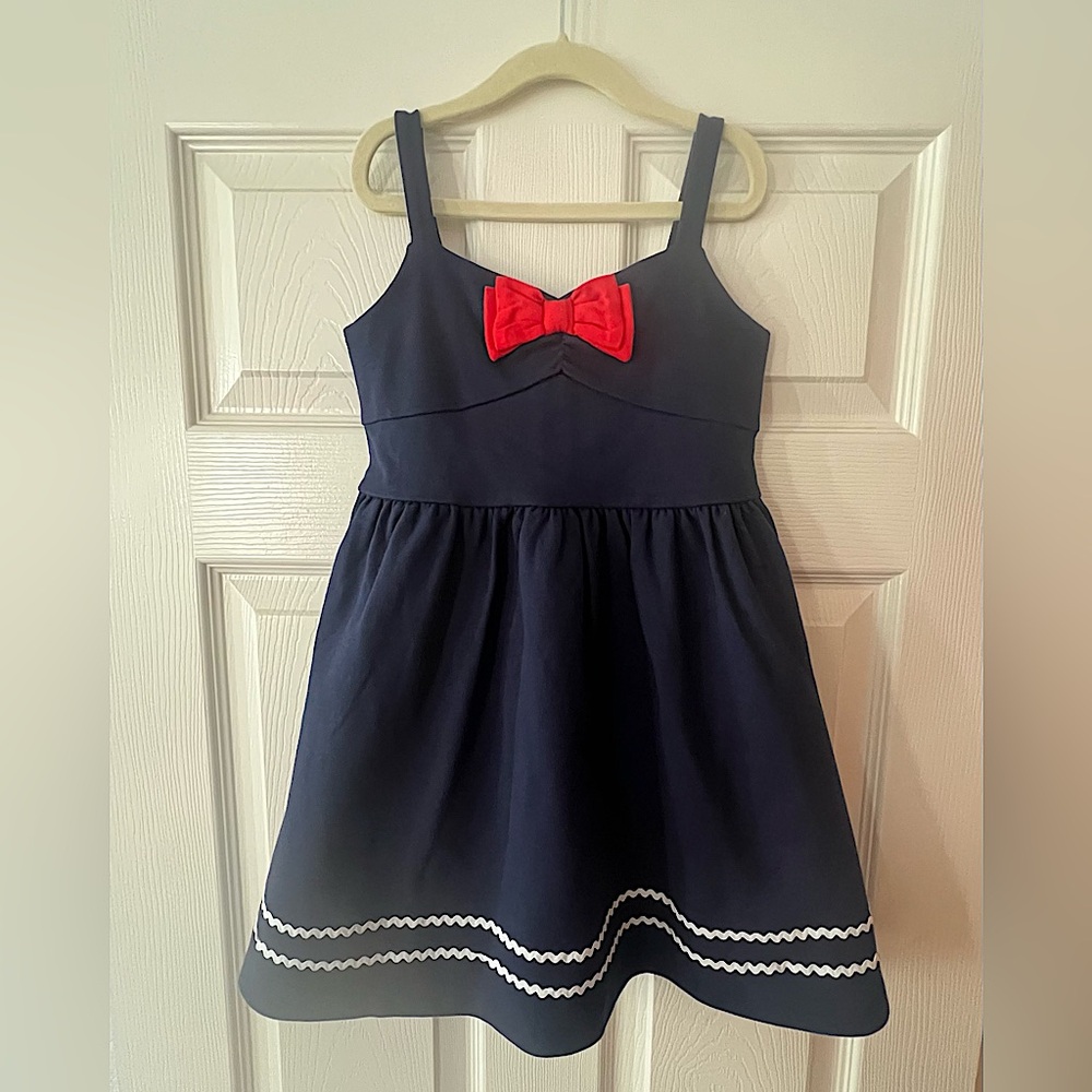 Janie and Jack Navy Blue Dress with Red Bow